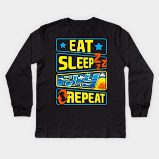 Cute Eat Sleep Fly Repeat Airplane Pilot Aviation Kids Long Sleeve T-Shirt